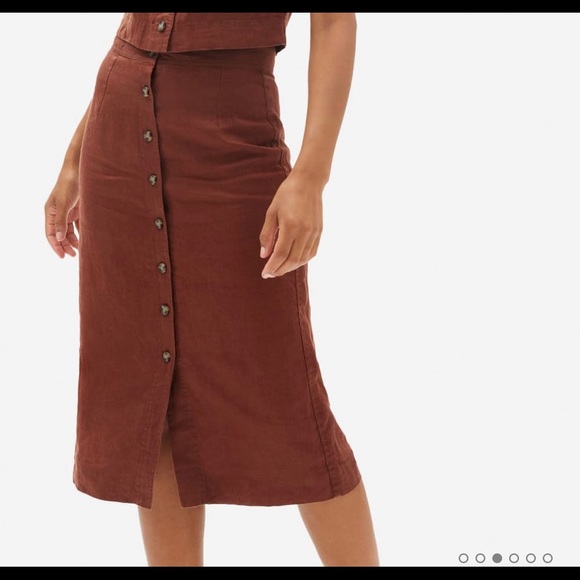 Everlane Dresses & Skirts - Everlane Linen Button Front Midi Skirt Rosewood